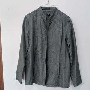 Eileen Fisher Tussah Silk Quilted Jacket Muted Green Pockets Size M Open Front